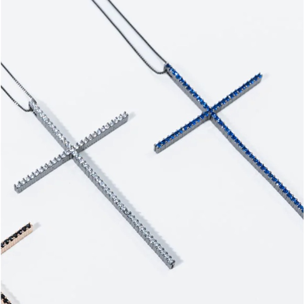 Blue cross diamond necklace
